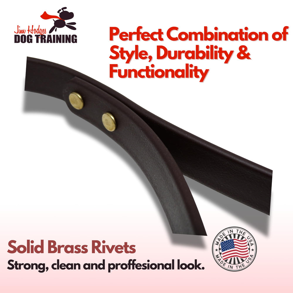 Jim Hodges Dog Training Leash Waterproof image demonstrates weatherproof Biothane for rain or shine.