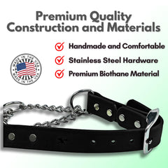 Jim Hodges Dog Training Stainless steel hardware closeup; rust-proof durability for active dogs.
