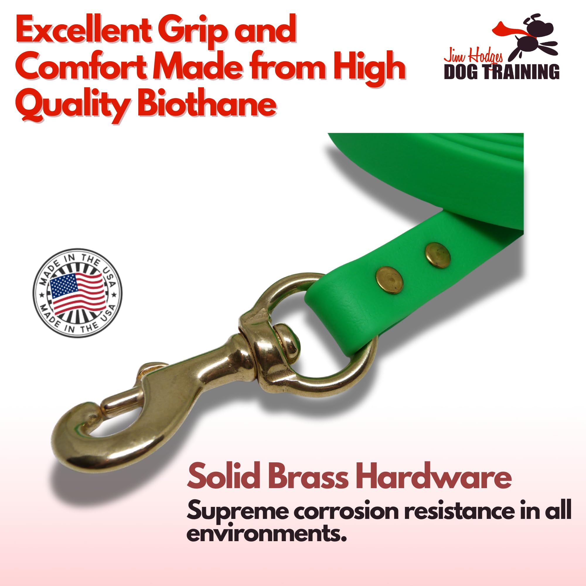Jim Hodges Gummy Dog Leash shows Made in USA craftsmanship and Amish-built quality.