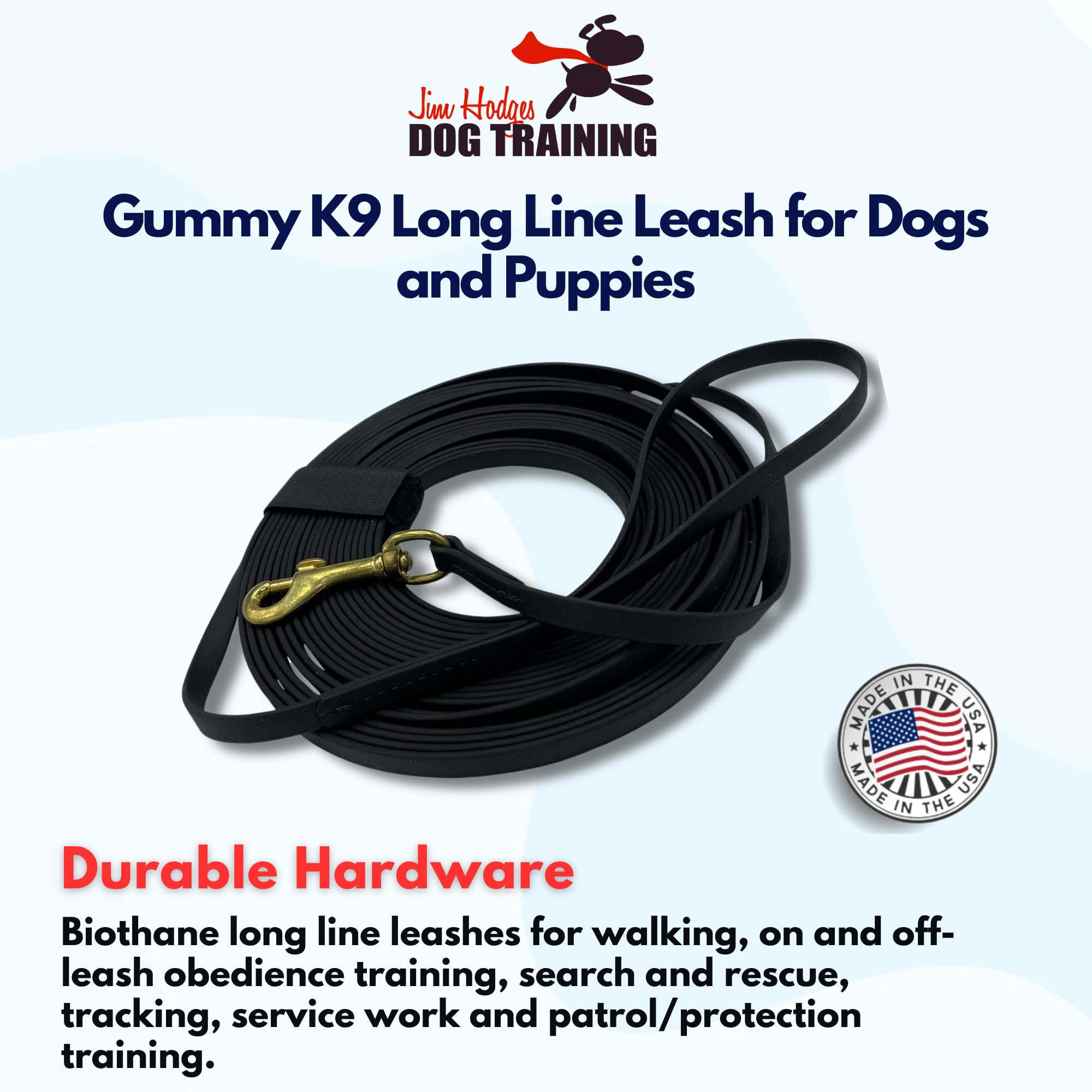 Jim Hodges Gummy K9 Biothane leash soft texture for comfortable handling.
