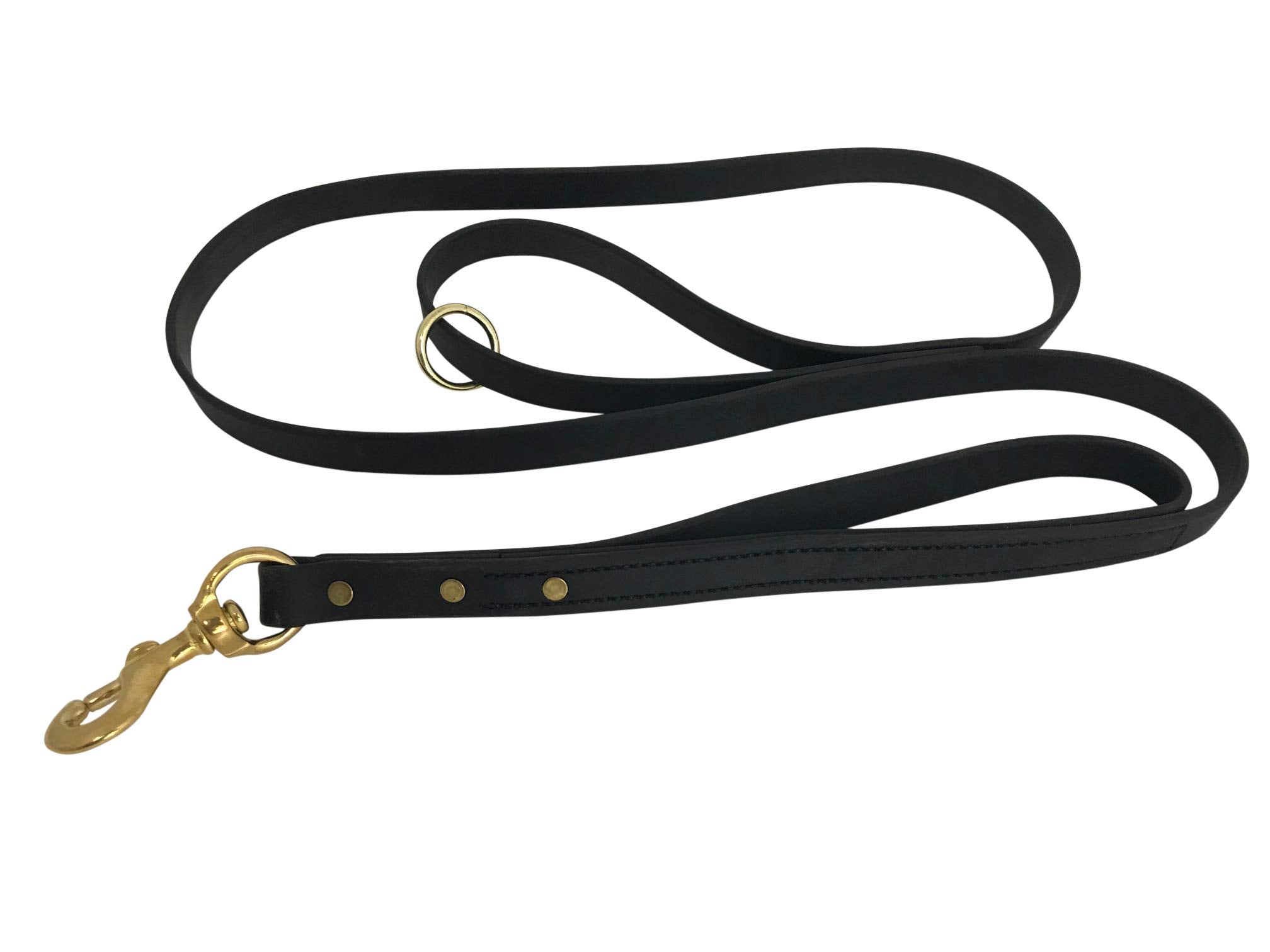 Jim Hodges Biothane dog leash close-up with brass fittings showing durability.