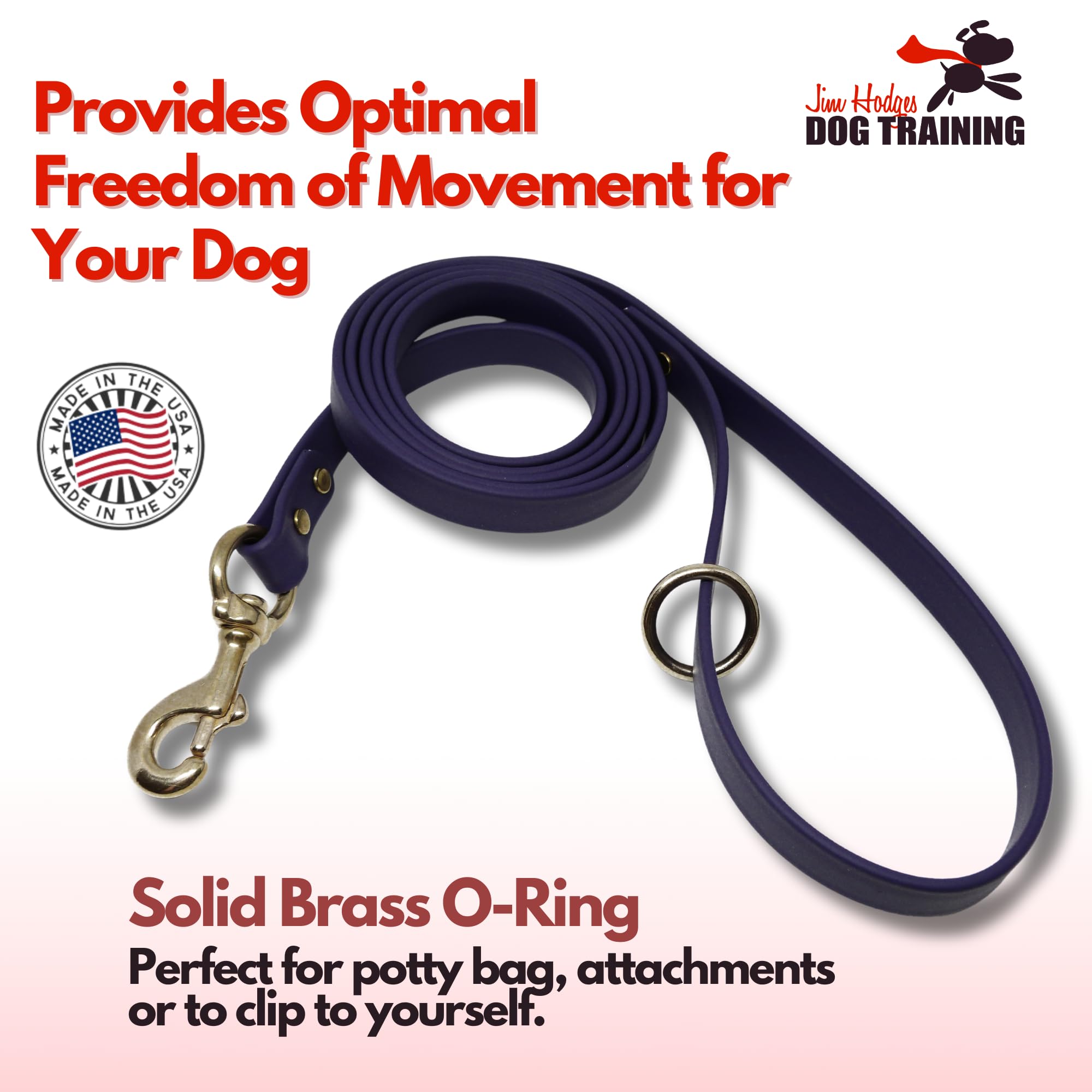 Jim Hodges Biothane leash USA-made 6ft, showing quality craftsmanship for everyday walks.