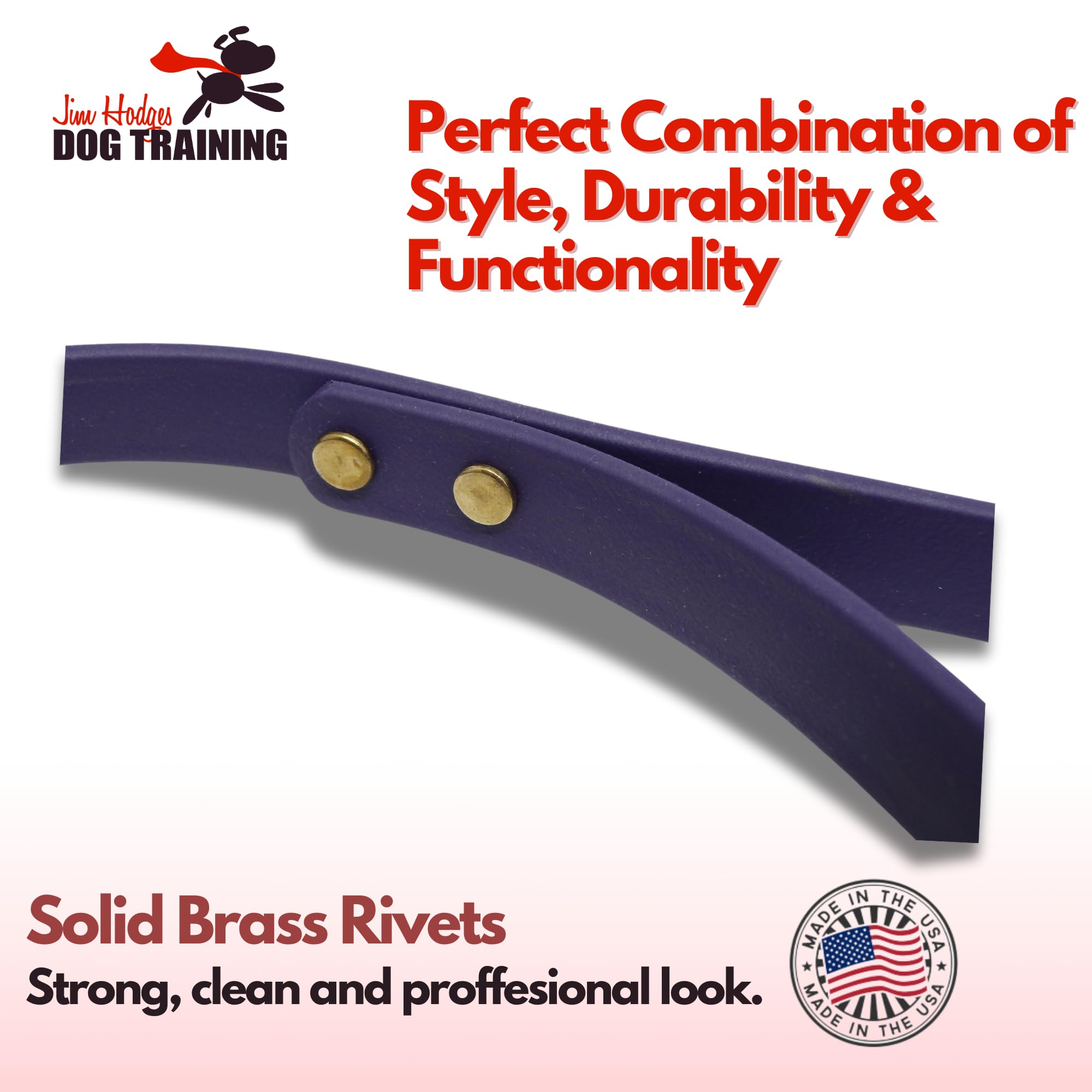 Jim Hodges dog-training leash with brass fittings and O-ring for secure handling.