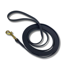Jim Hodges Gummy K9 Biothane long line 10ft leash in black—durable training companion.