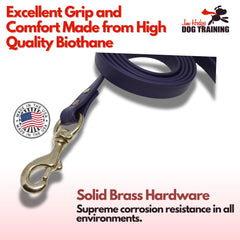 Jim Hodges Amish-crafted Biothane leash highlights American-made durability.