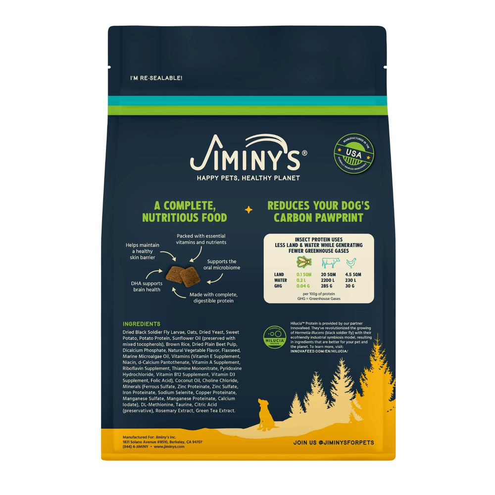 Jiminy's Good Grub dry dog food bowl-kibble image shows digestible protein benefits
