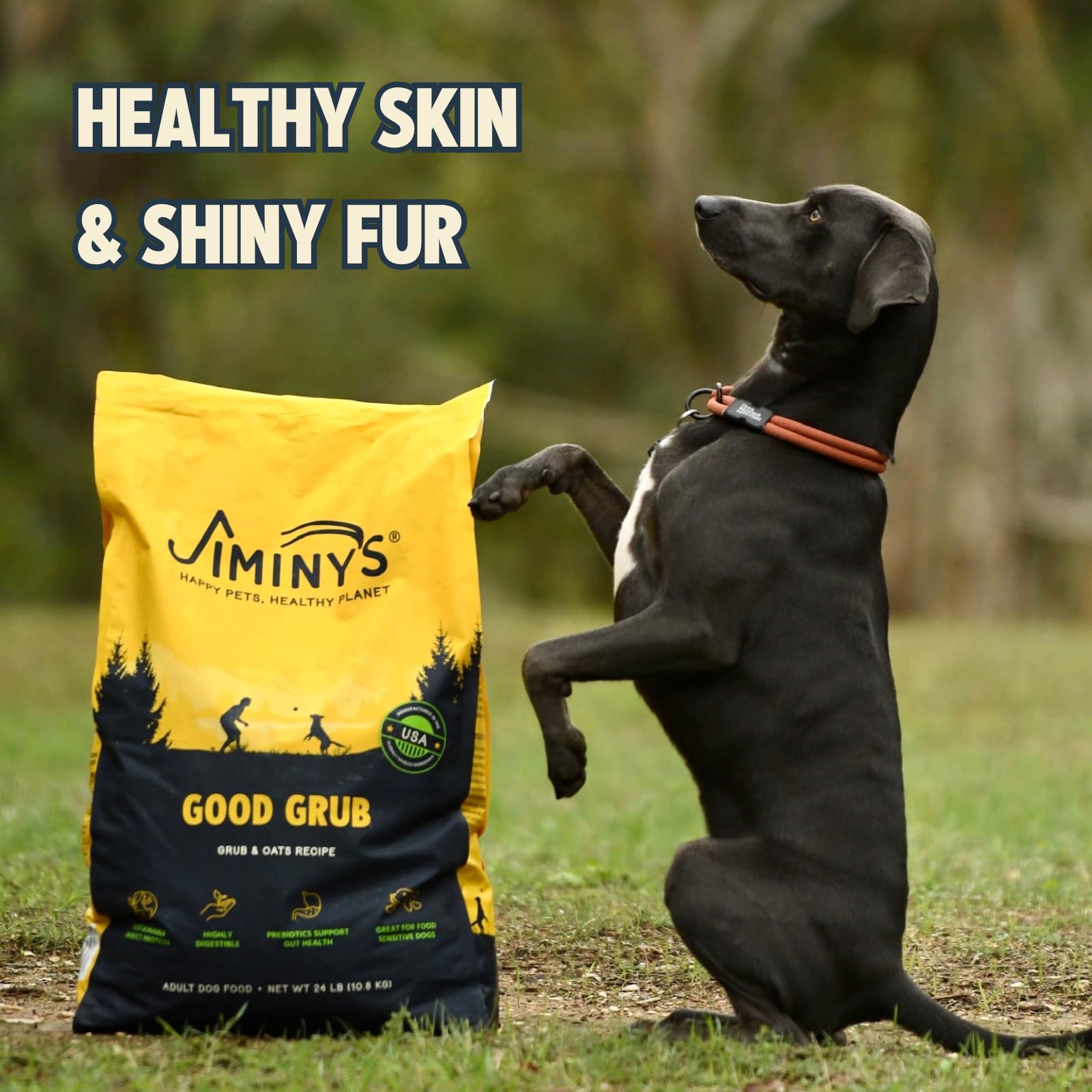 Jiminy's Good Grub sustainability icon signals eco-friendly feeding choices