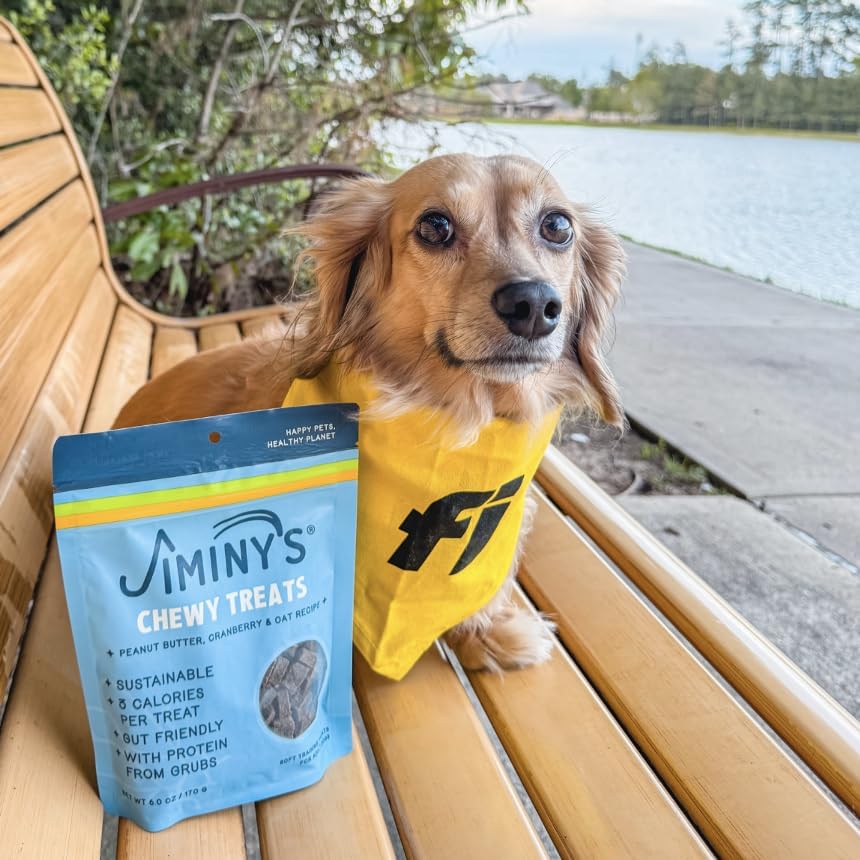 Jiminy's treats shown in pocket for portable on-the-go training rewards.