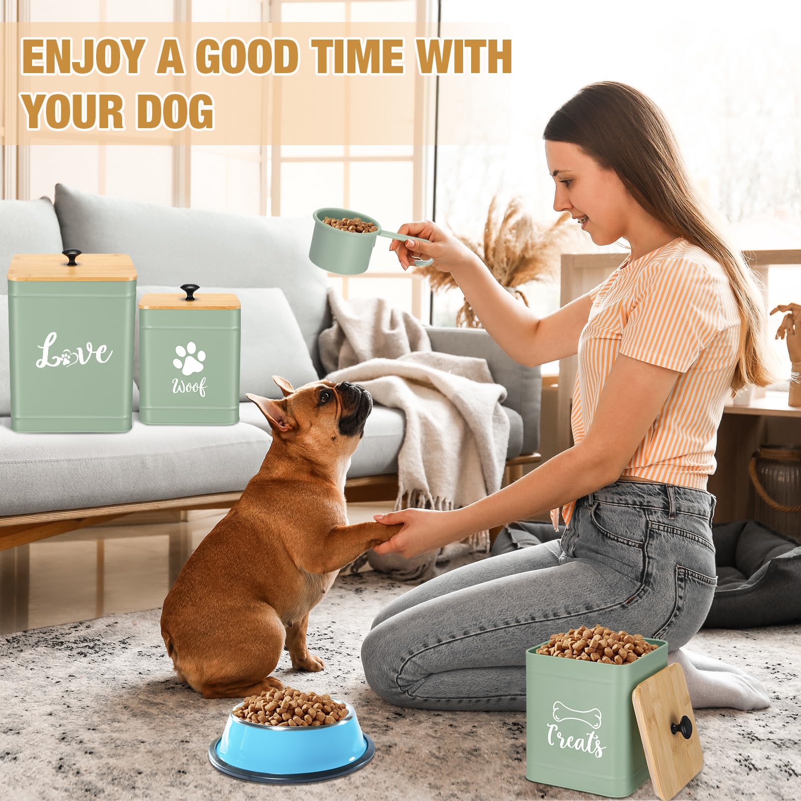 Jingmore small dog treat jar with spoon and DIY label kit