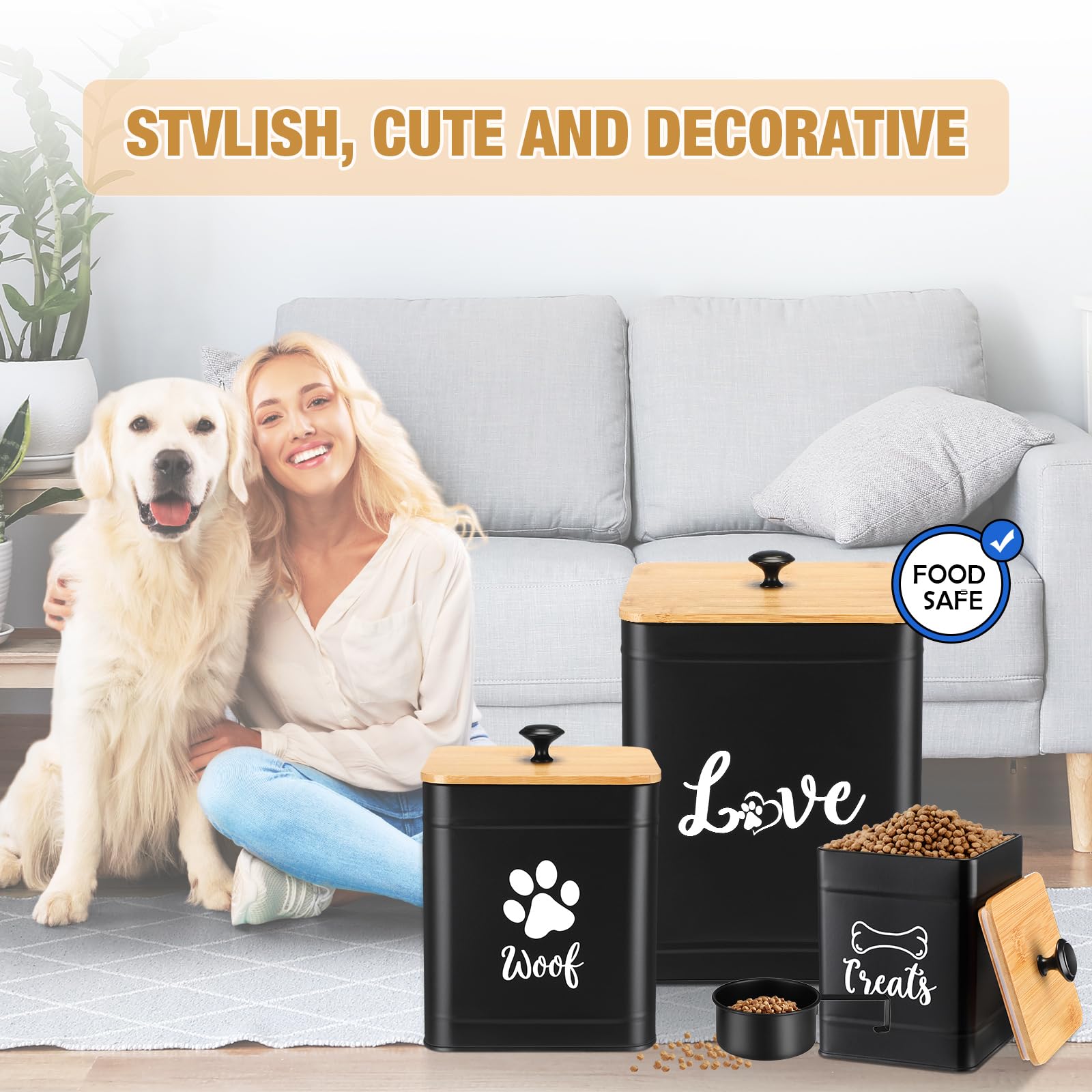 Jingmore farmhouse style pet storage on kitchen shelf blends with decor