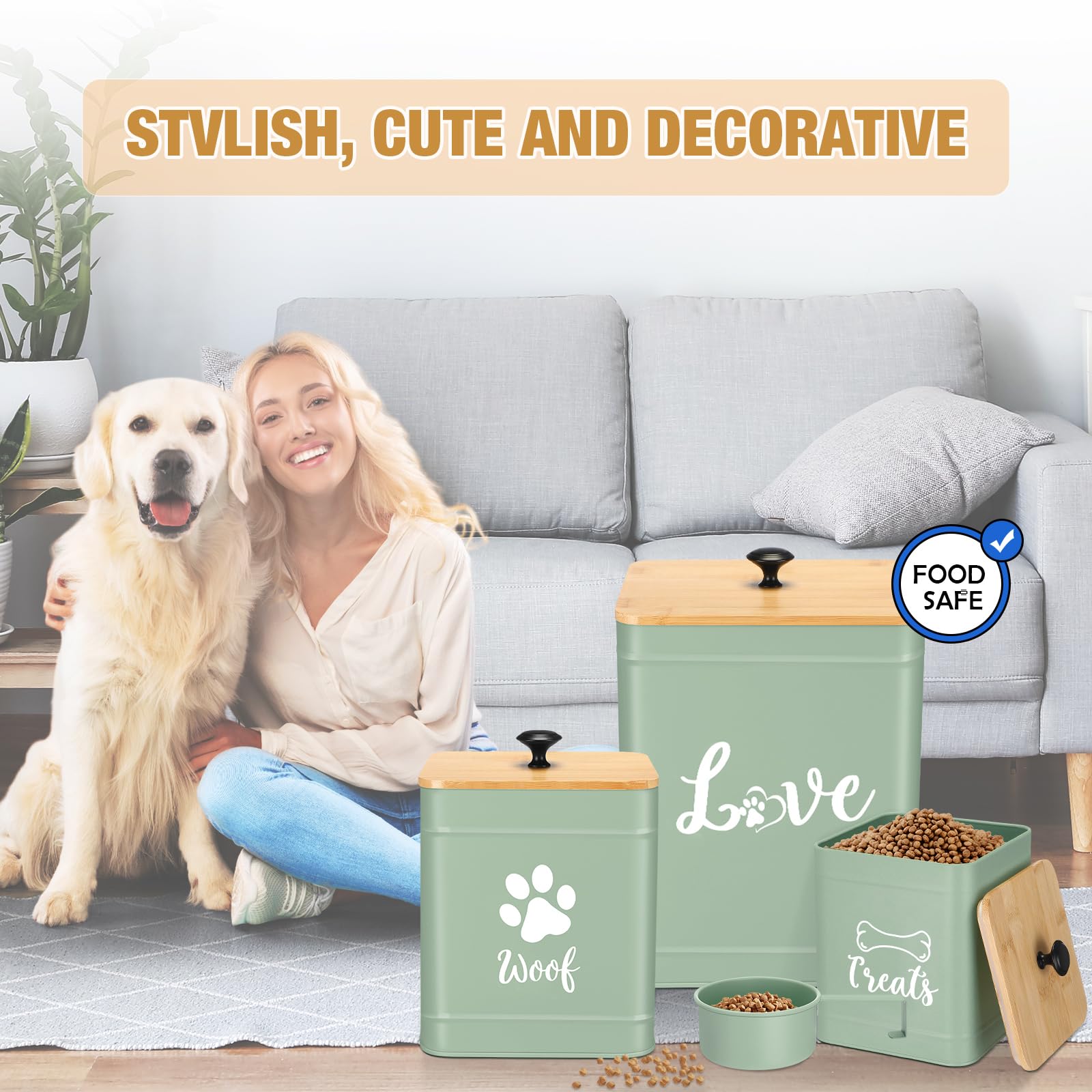 Jingmore sage green jars enhance kitchen counter decor and pet station