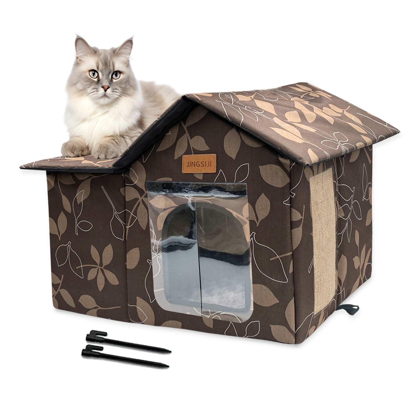 JINGSIJI outdoor cat house foldable cushion for easy cleaning and travel.