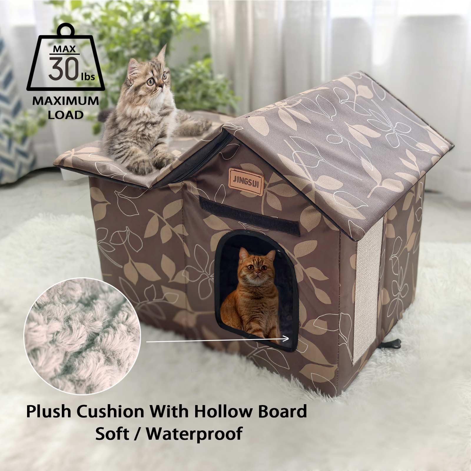 JINGSIJI outdoor cat house offers three sizes to fit pets.