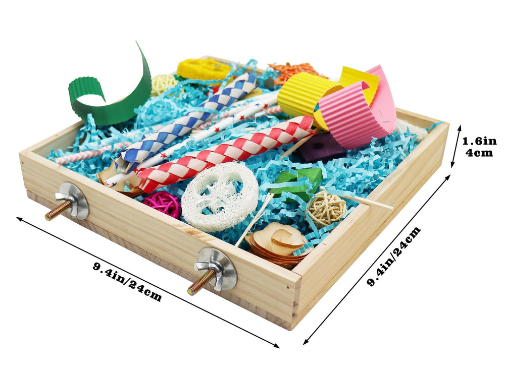 Jinkoozz Bird Foraging Toys Box small-bird enrichment idea for parakeets and lovebirds.