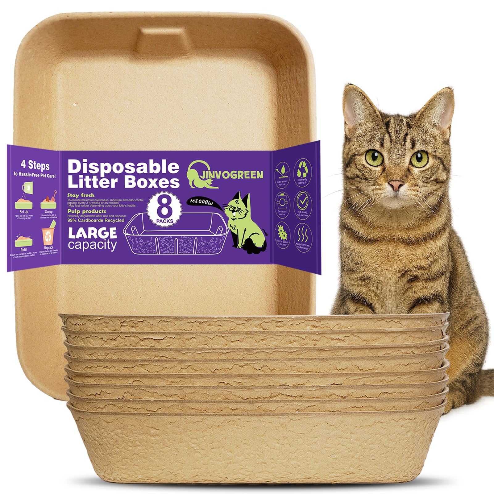 JINVOGREEN disposable litter box pack ready for travel in eight-pack