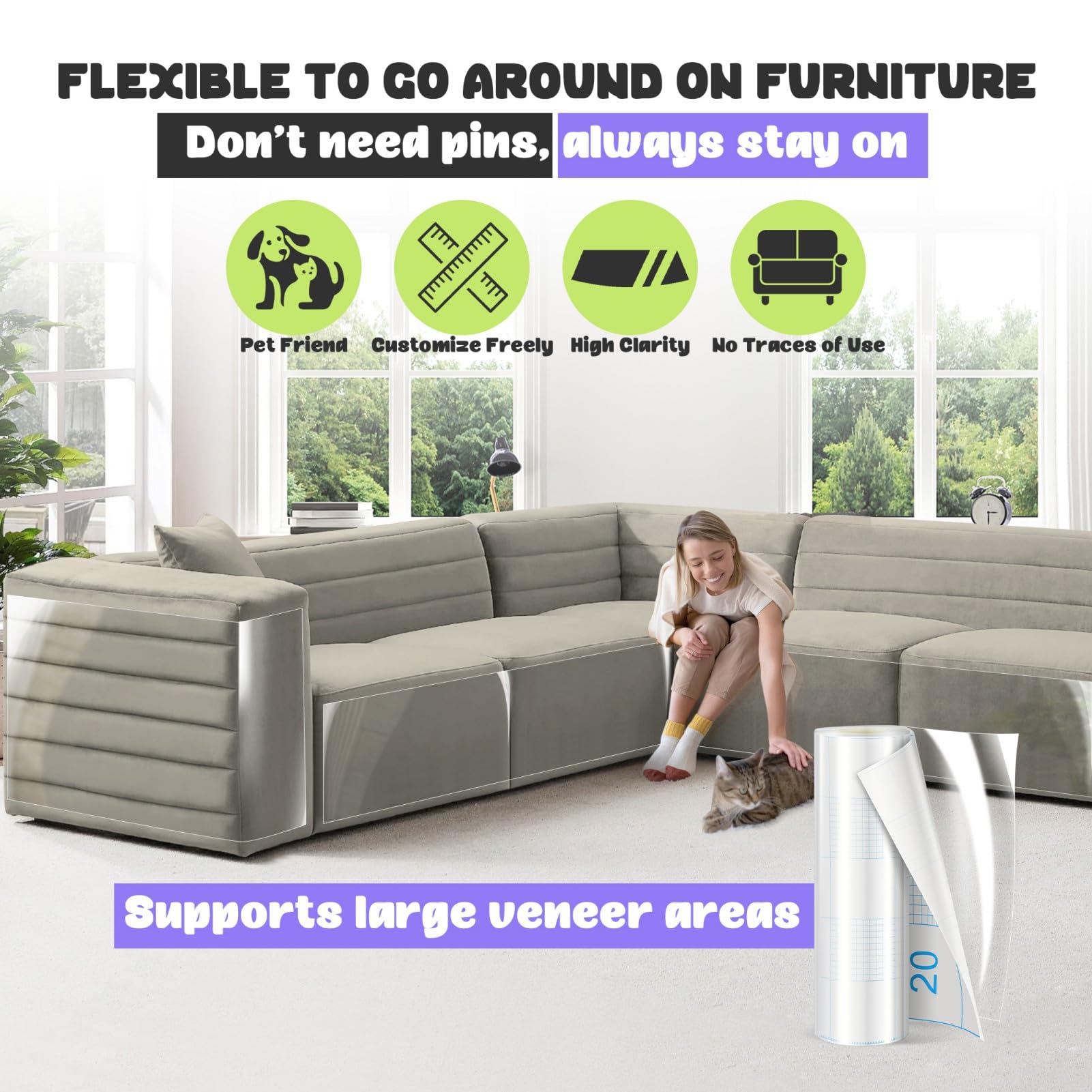 JINVOGREEN protector installed on sofa corner protects edges from scratches.