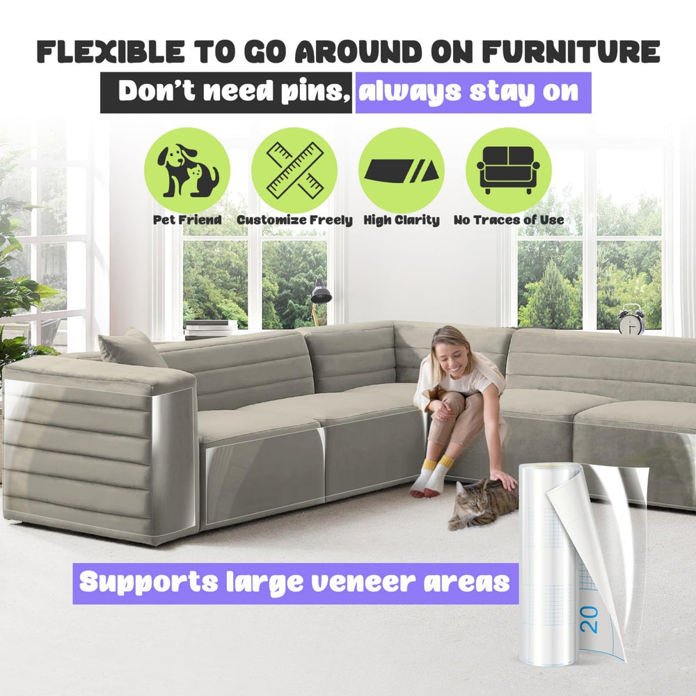 JINVOGREEN protector installed on sofa corner protects edges from scratches.