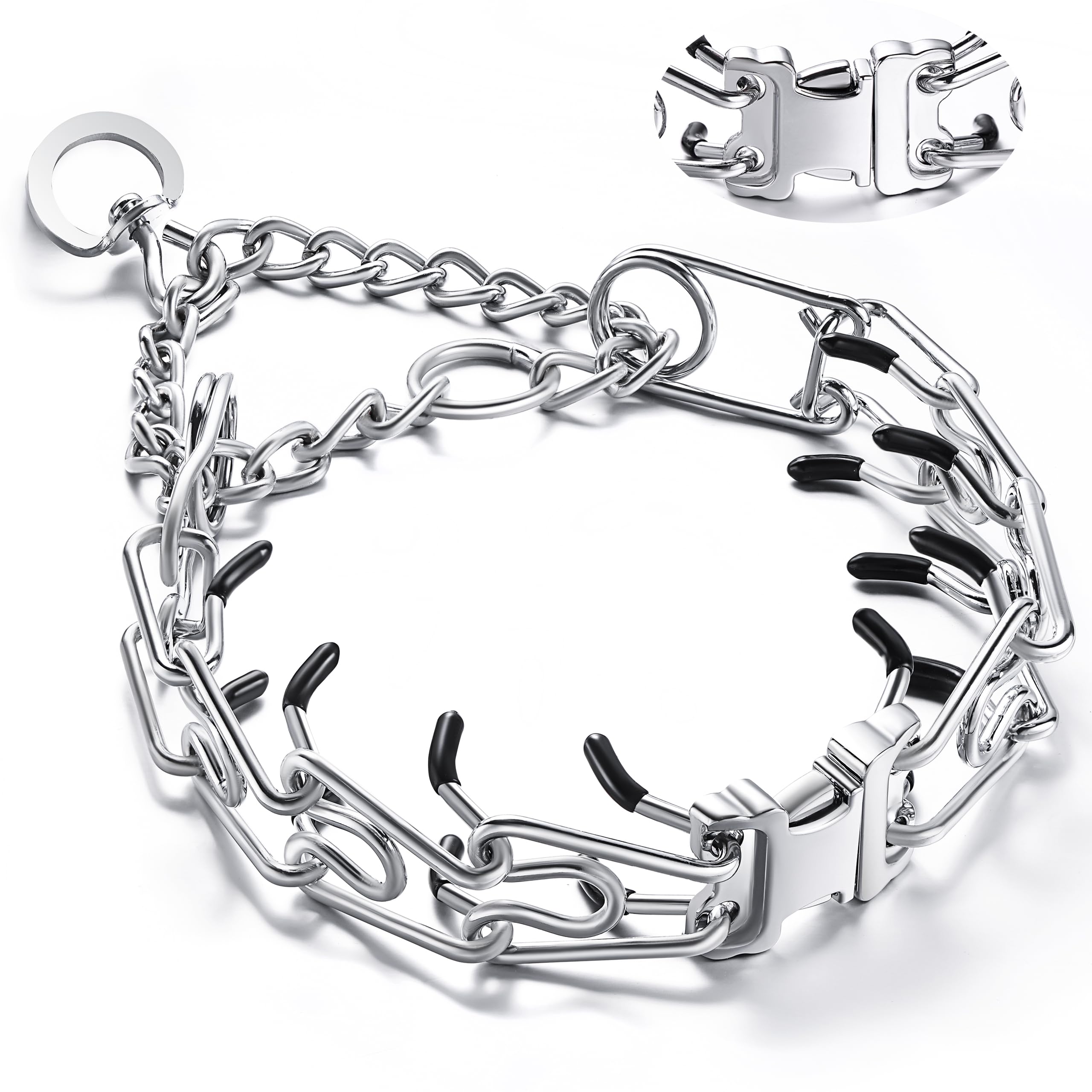 JIPIMON dog training collar front view with quick-release buckle for easy leash attachment.