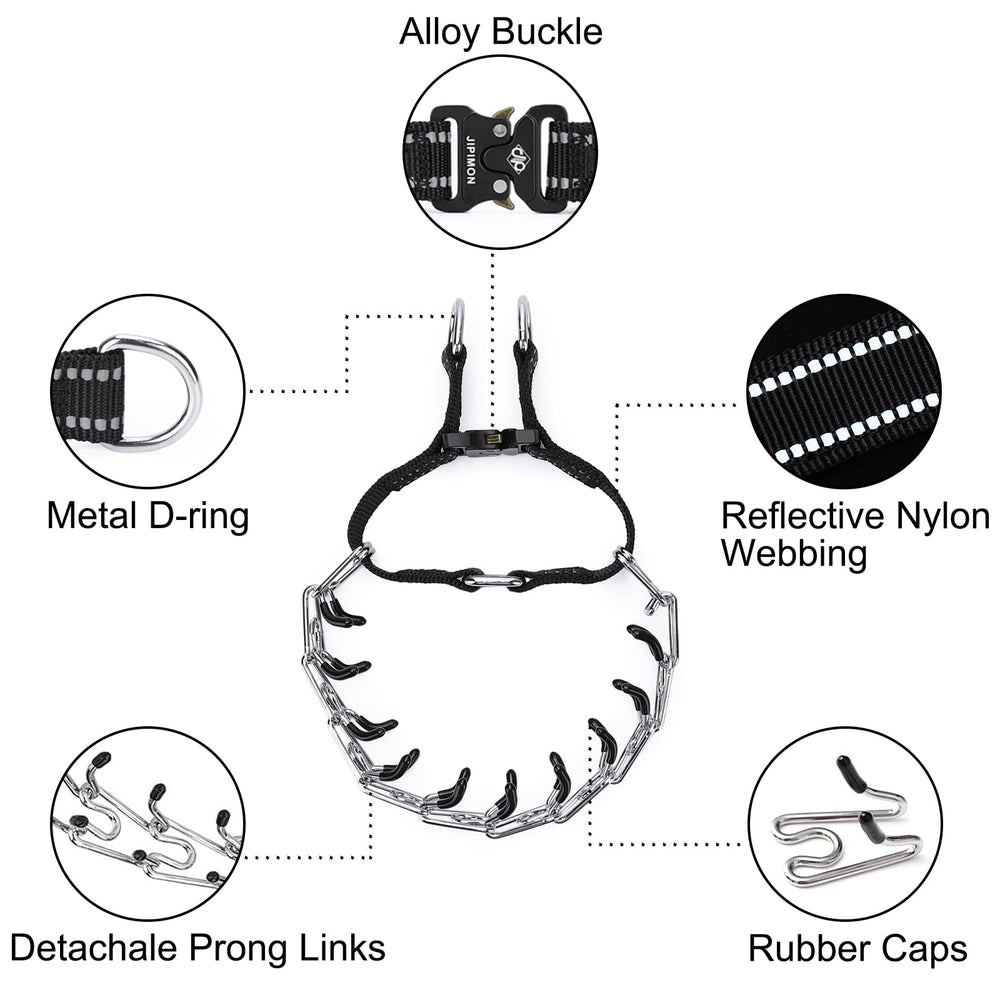 JIPIMON pinch collar stainless steel links offer durable, reflective safety