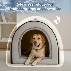Jiupety 2in1 dog house indoor roof open demonstrates versatile cave or bed use.