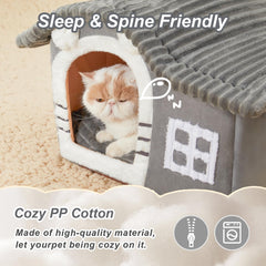 Jiupety Bear Cat House large with chimney; inviting for rest and observation.