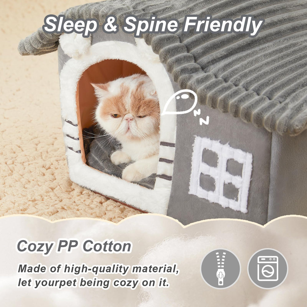 Jiupety Bear Cat Houses built-in cotton pad adds soft comfort for resting.