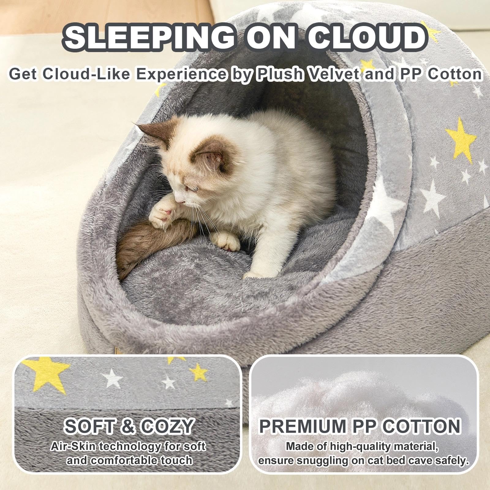 Jiupety cat bed anti-slip bottom keeps it in place for steady rest.