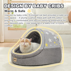Jiupety cat bed cave interior shows snug hideaway for calm naps.