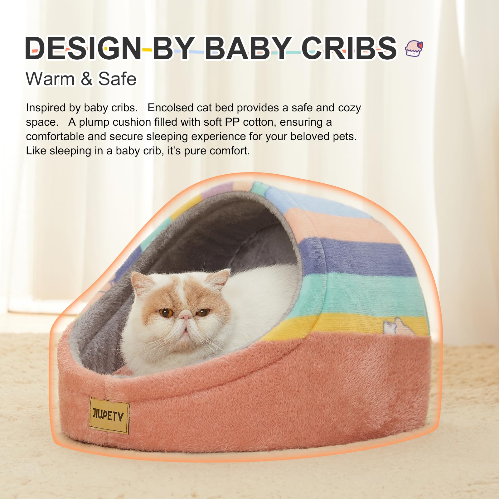 Jiupety cat cave bed interior cushion view highlights soft PP cotton comfort.