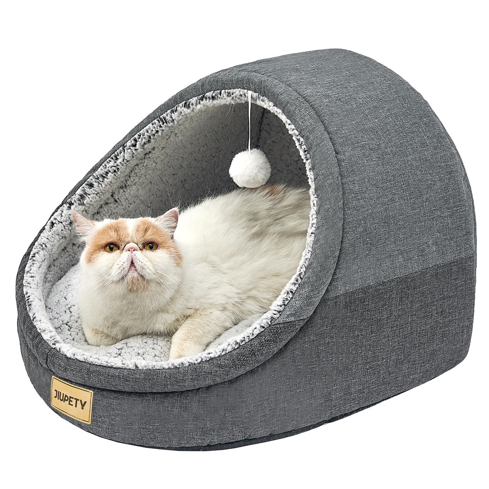 Jiupety cute cat bed indoor cave gray exterior provides a calm cozy retreat.