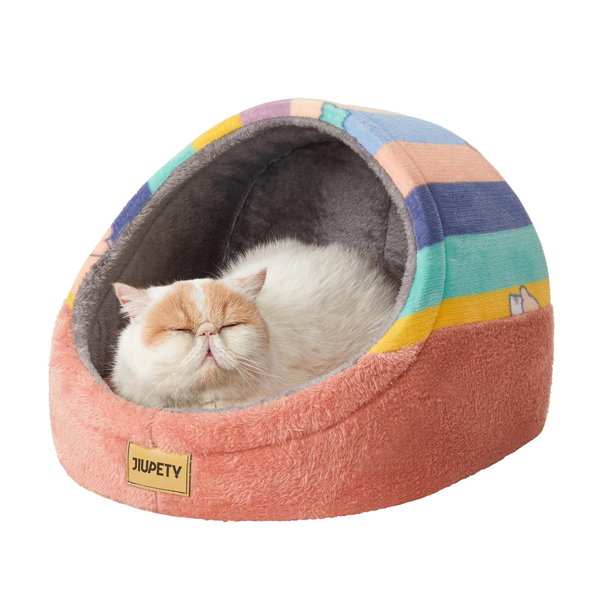 Jiupety cute cat bed M outer view shows cozy indoor hideaway for cats.