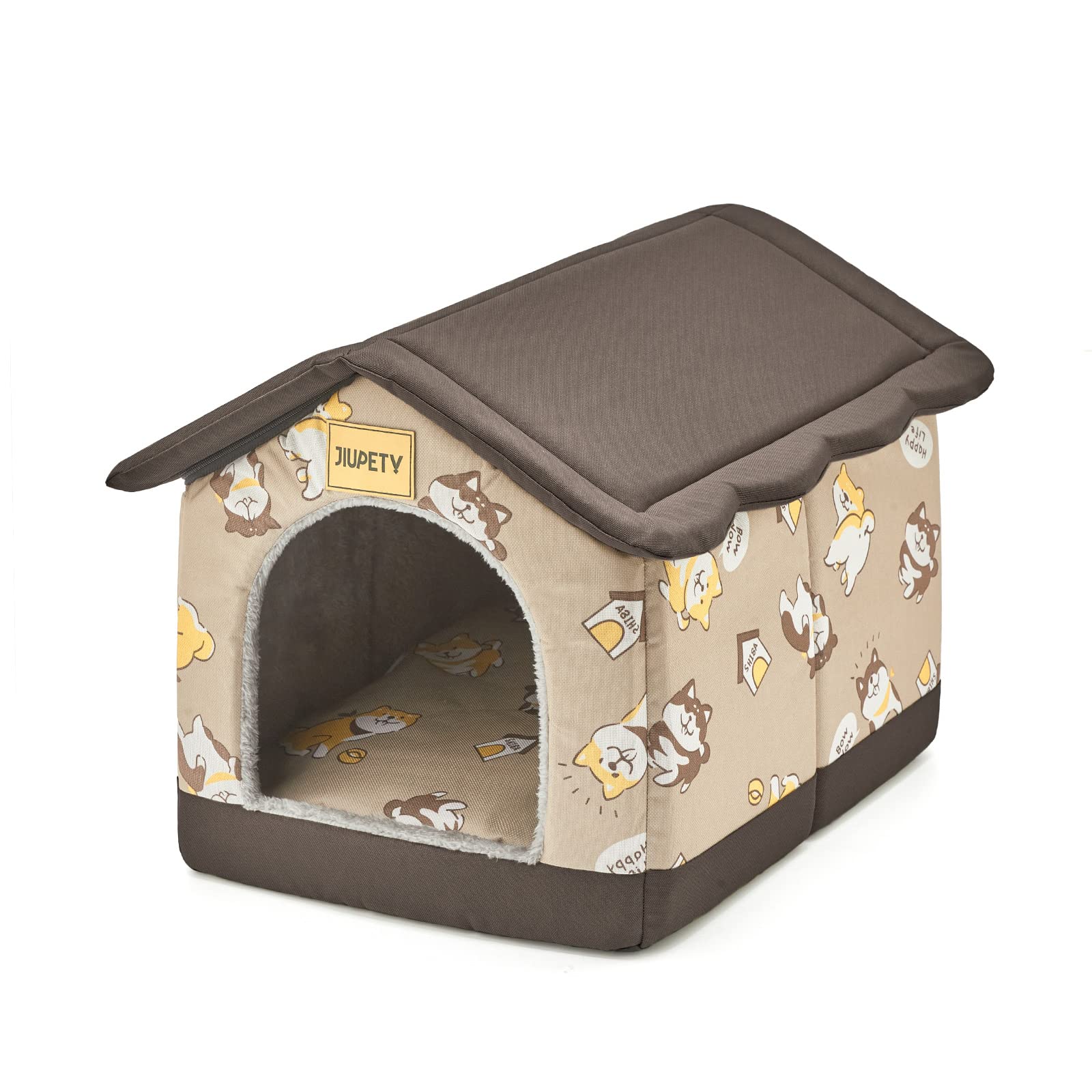Jiupety Dog House exterior in brown provides cozy private space for pets