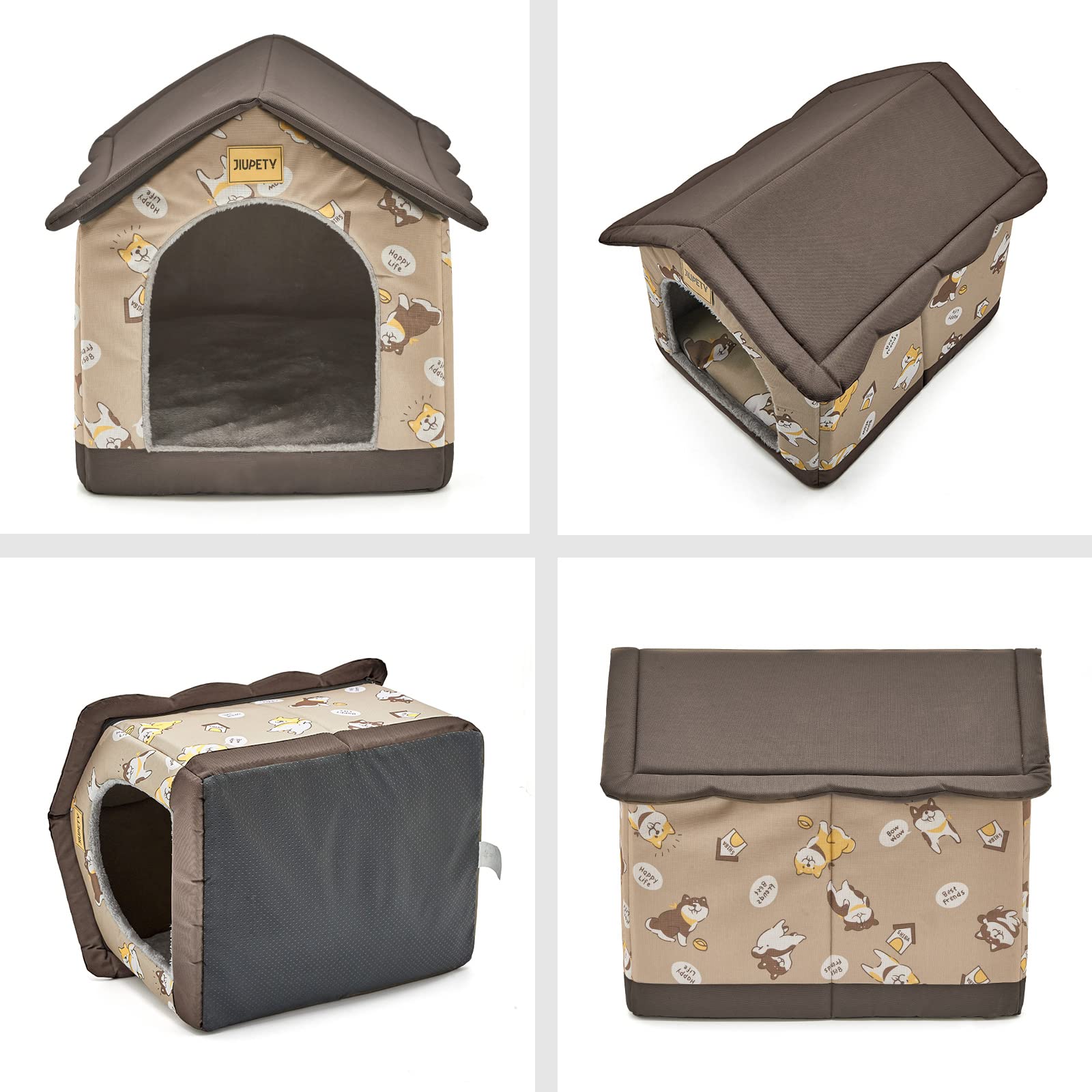 Jiupety dog house exterior demonstrates durable oxford fabric lasting daily use.