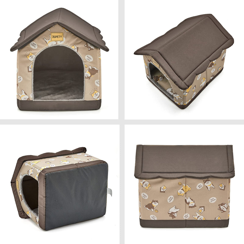 Jiupety dog house exterior demonstrates durable oxford fabric lasting daily use.