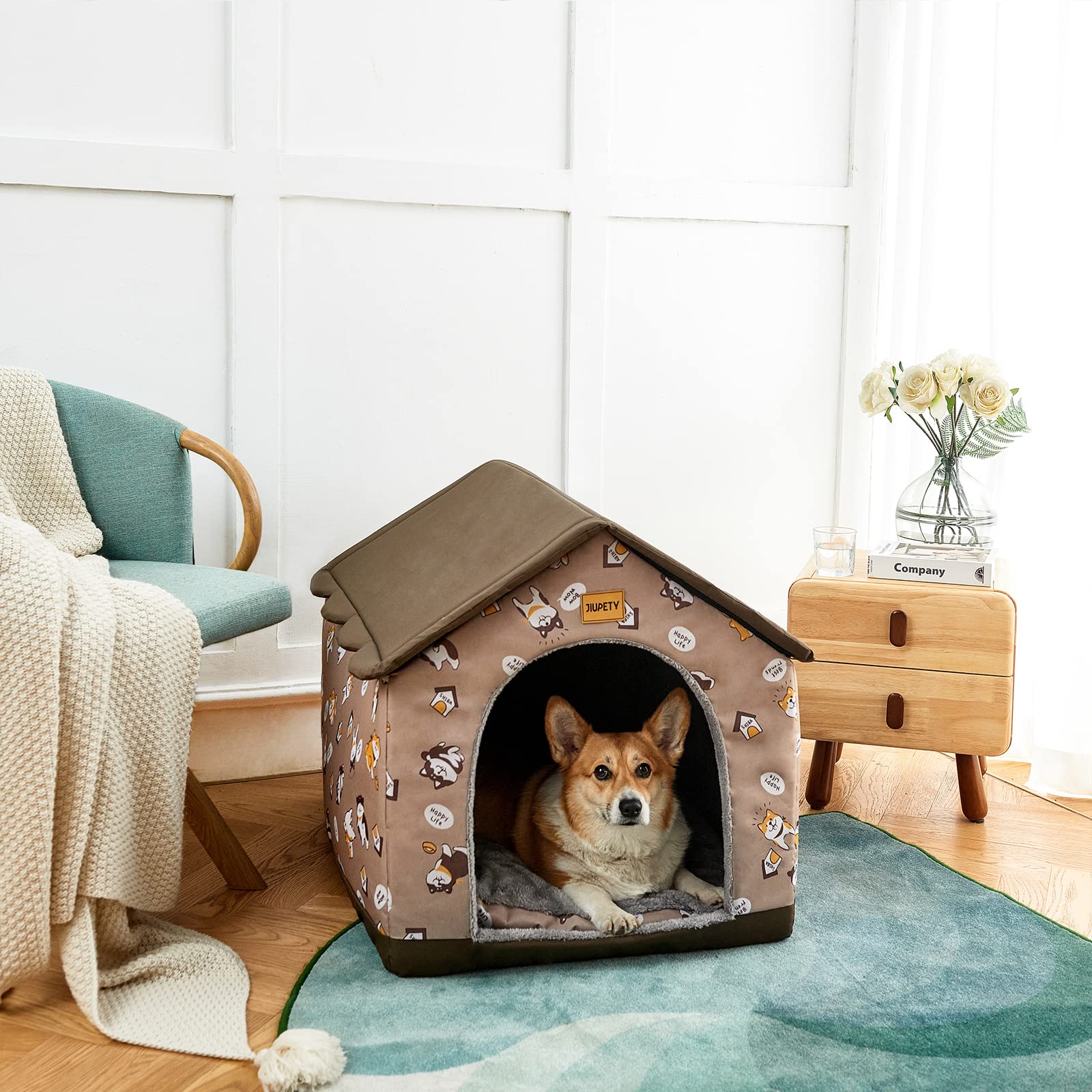 Jiupety dog house structure-sponge offers sturdy, anti-collapse support during pets' play.