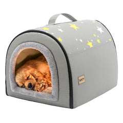 Jiupety Indoor Dog House 2in1 setup showing compact foldable design for small dogs.