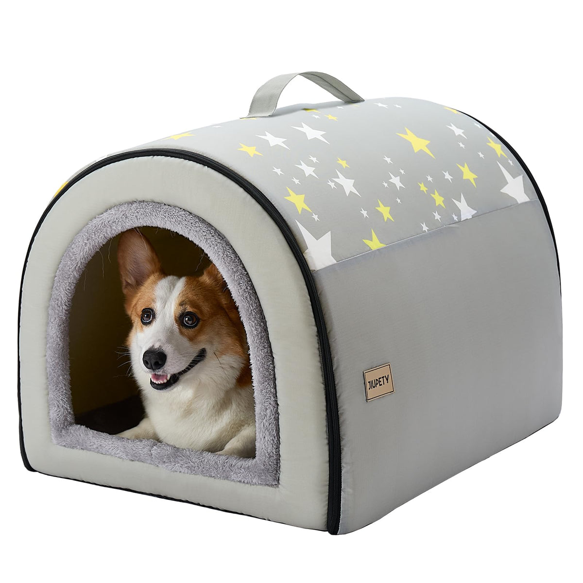 Jiupety indoor dog house front view shows a cozy hideaway for pets