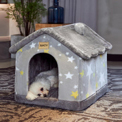 Jiupety indoor dog house front view offers a warm, private retreat for small pets.