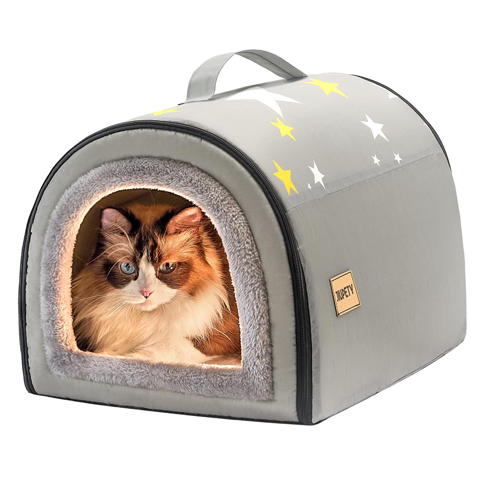 Jiupety indoor dog house outer view highlighting durable oxford fabric for easy cleaning.