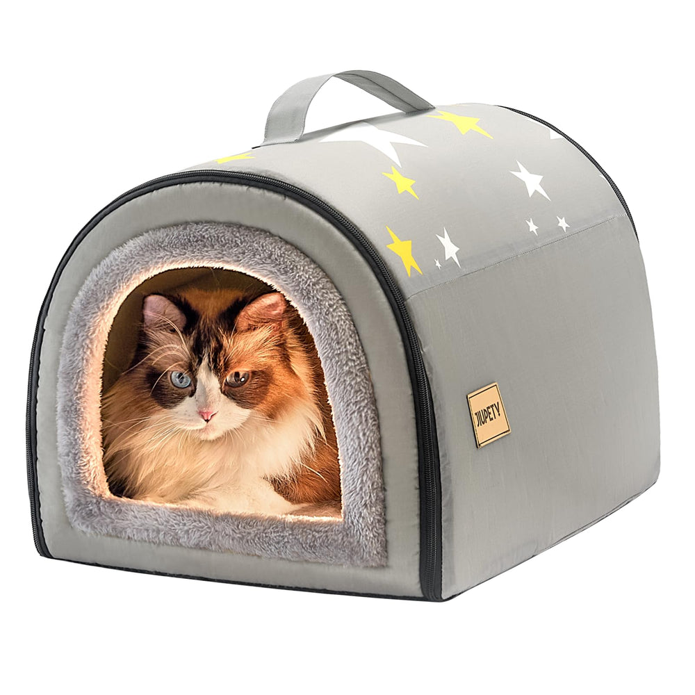 Jiupety indoor dog house outer view highlighting durable oxford fabric for easy cleaning.