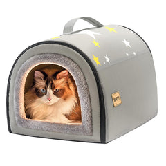 Jiupety indoor dog house outer view highlighting durable oxford fabric for easy cleaning.