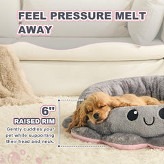 Jiupety octopus dog bed grey side view highlights roomy, cozy interior for naps
