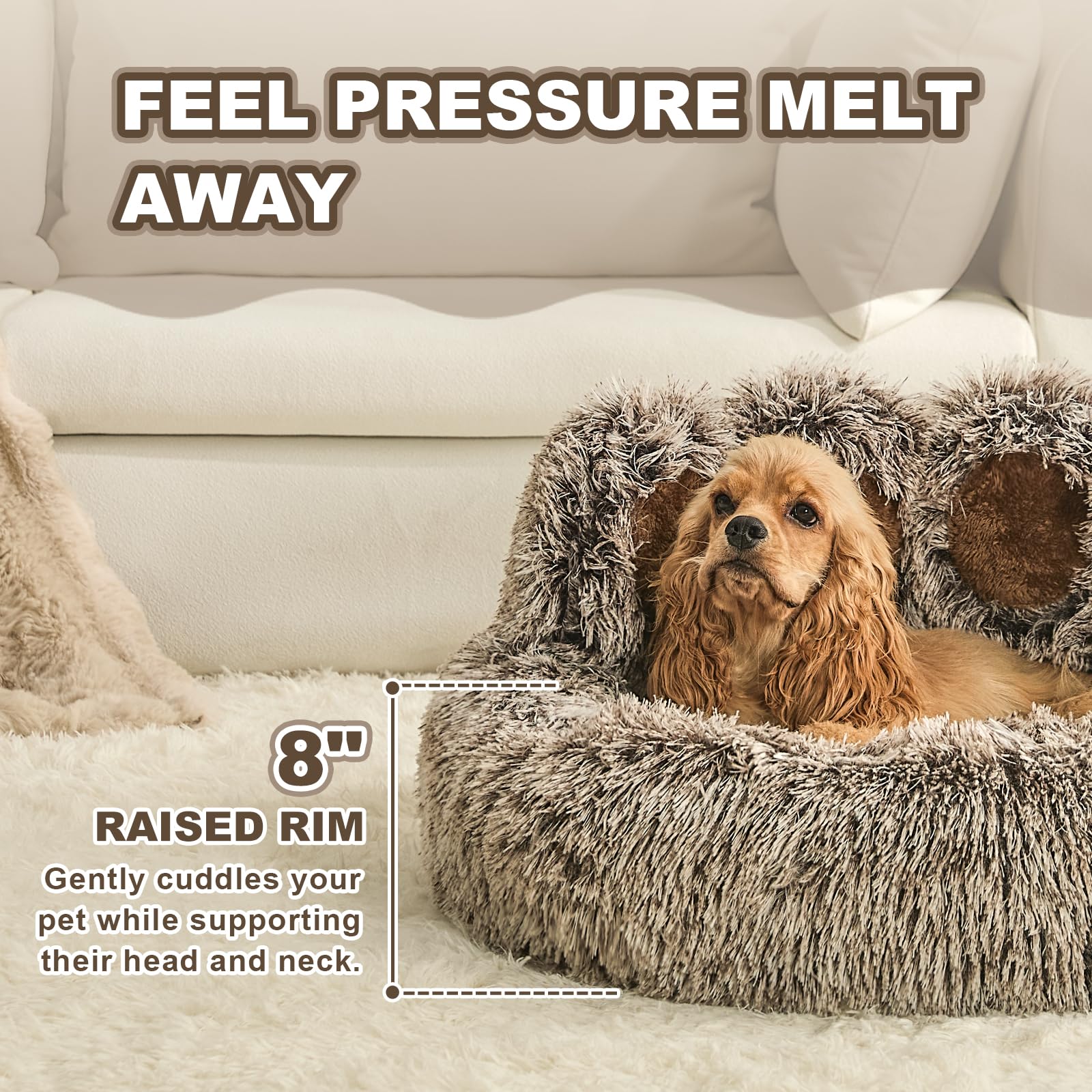 Jiupety paw shape bed donut profile emphasizes nest-like calming design.