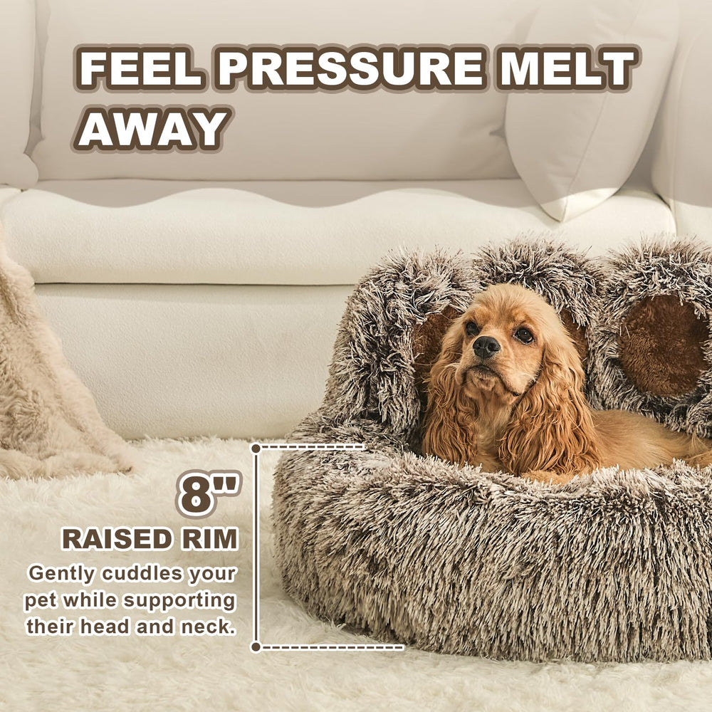 Jiupety paw shape bed donut profile emphasizes nest-like calming design.