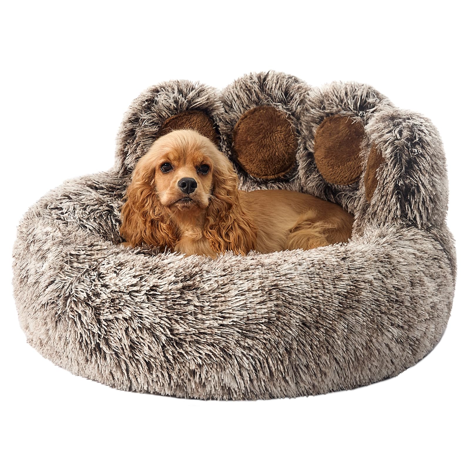 Jiupety paw shape bed close-up highlights plush faux fur for cozy warmth.