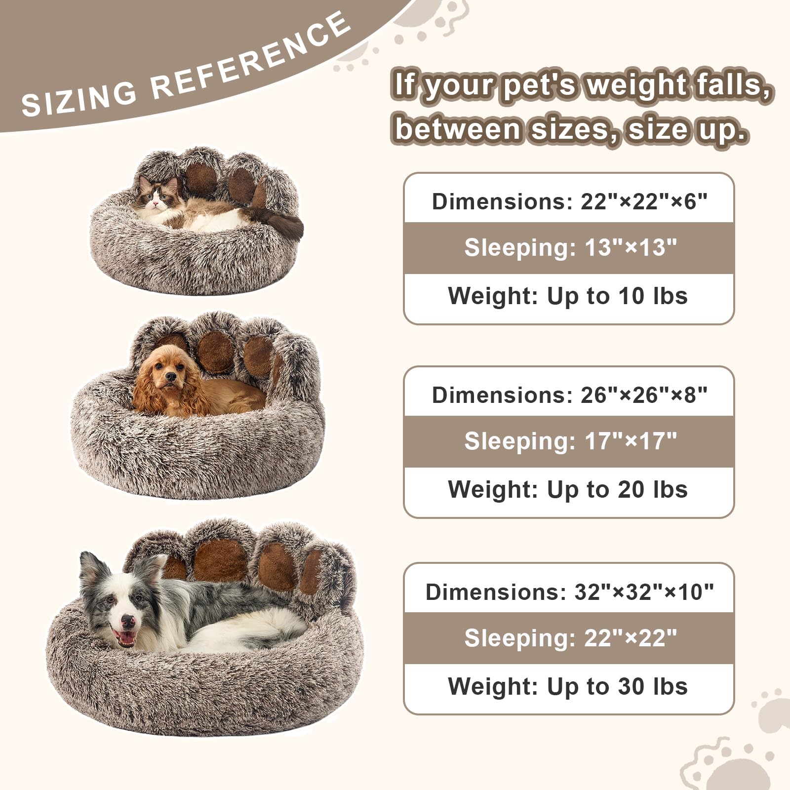 Jiupety paw shape bed 26x26x8 inches suits small and medium pets.