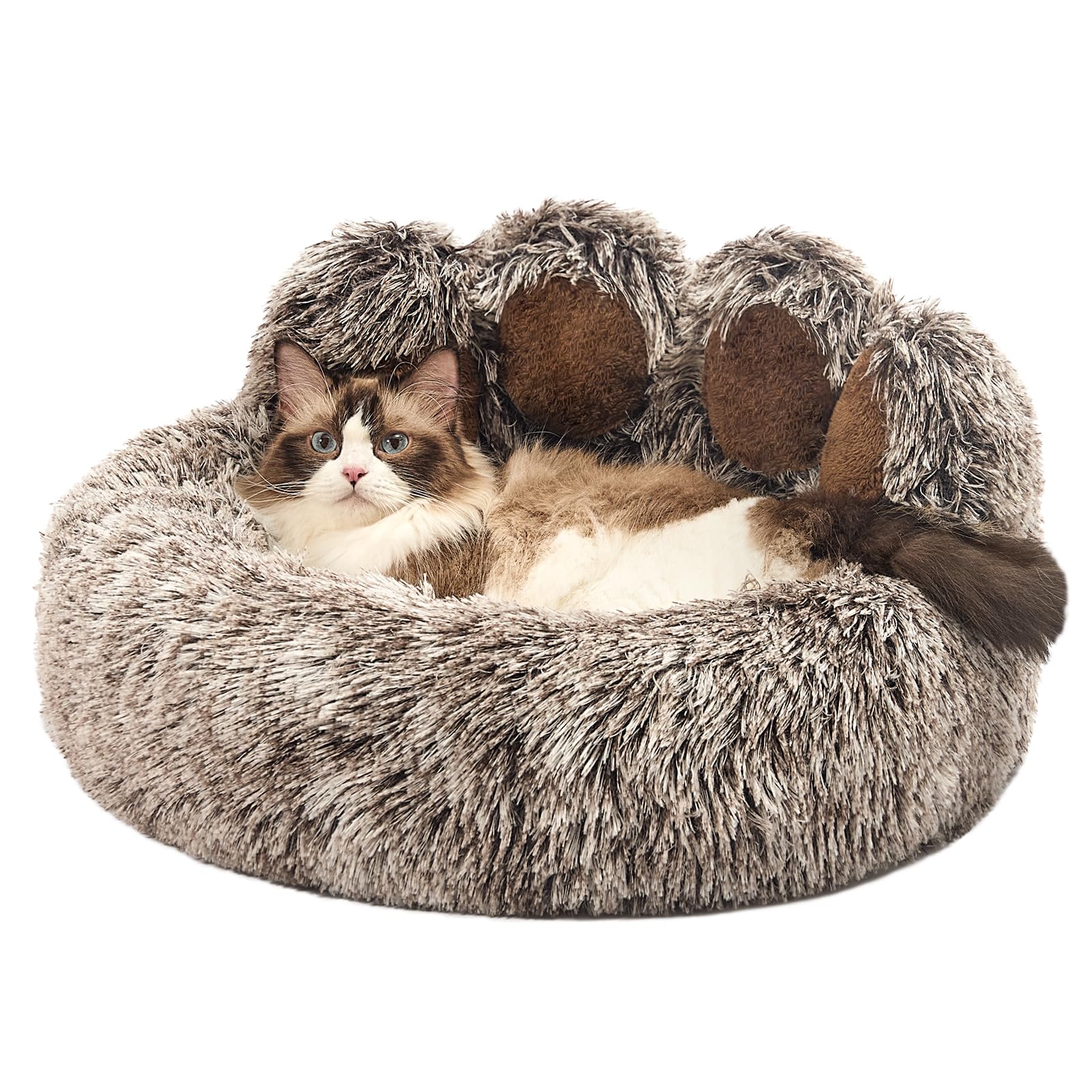 Jiupety Paw Shape Calming Pet Bed gray plush fur for small pets' comfort.