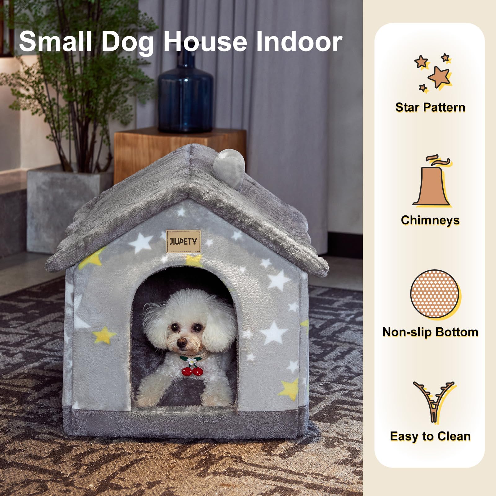Jiupety pet house winter warmth design suggests all-season comfort for indoor pets.