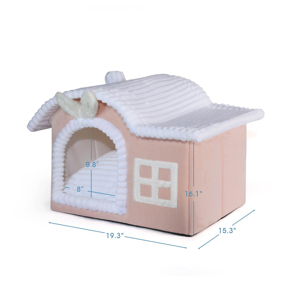 Jiupety Rabbit Cat House pink interior with cushion for lounging