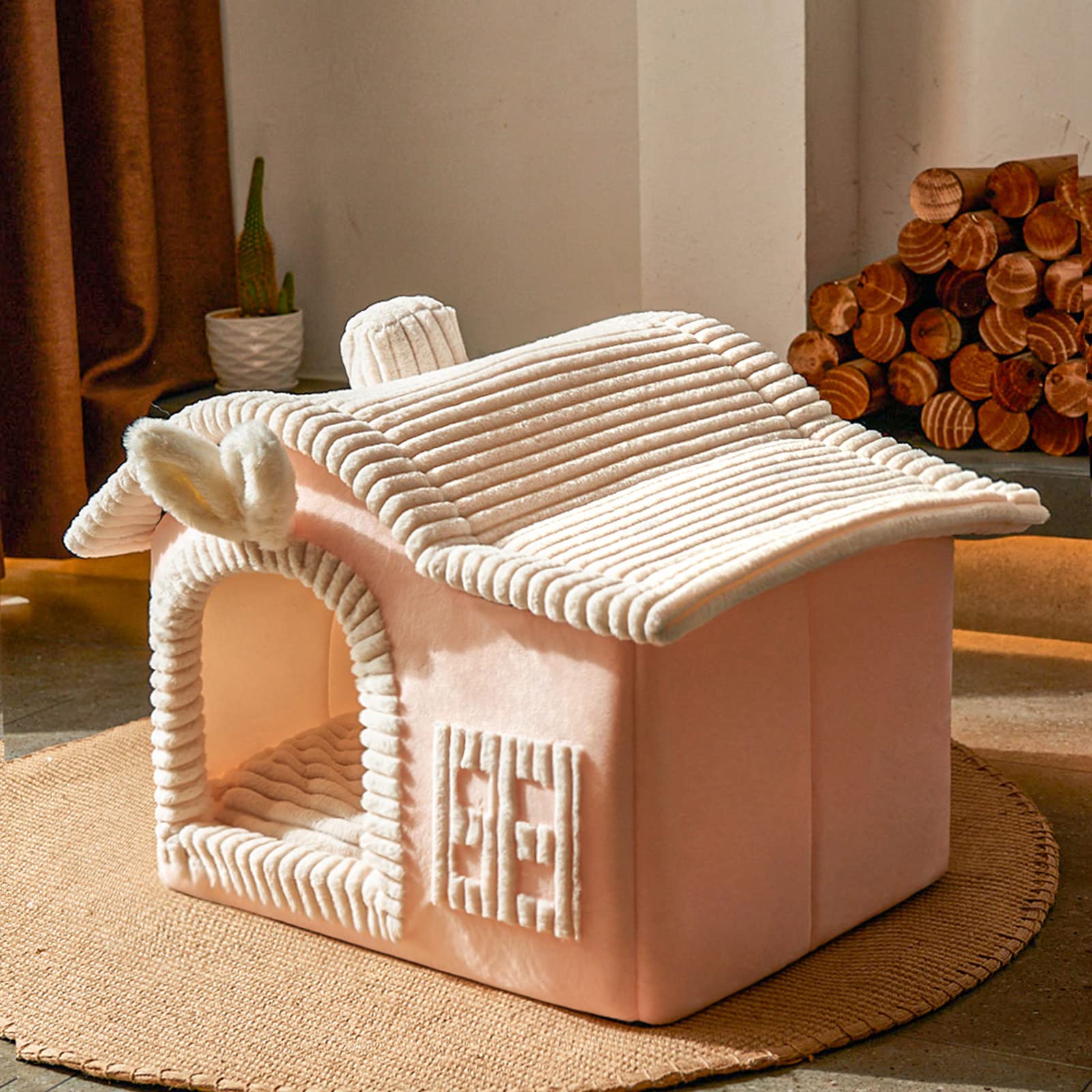Jiupety Rabbit Cat House soft cotton pad interior keeps pets warm